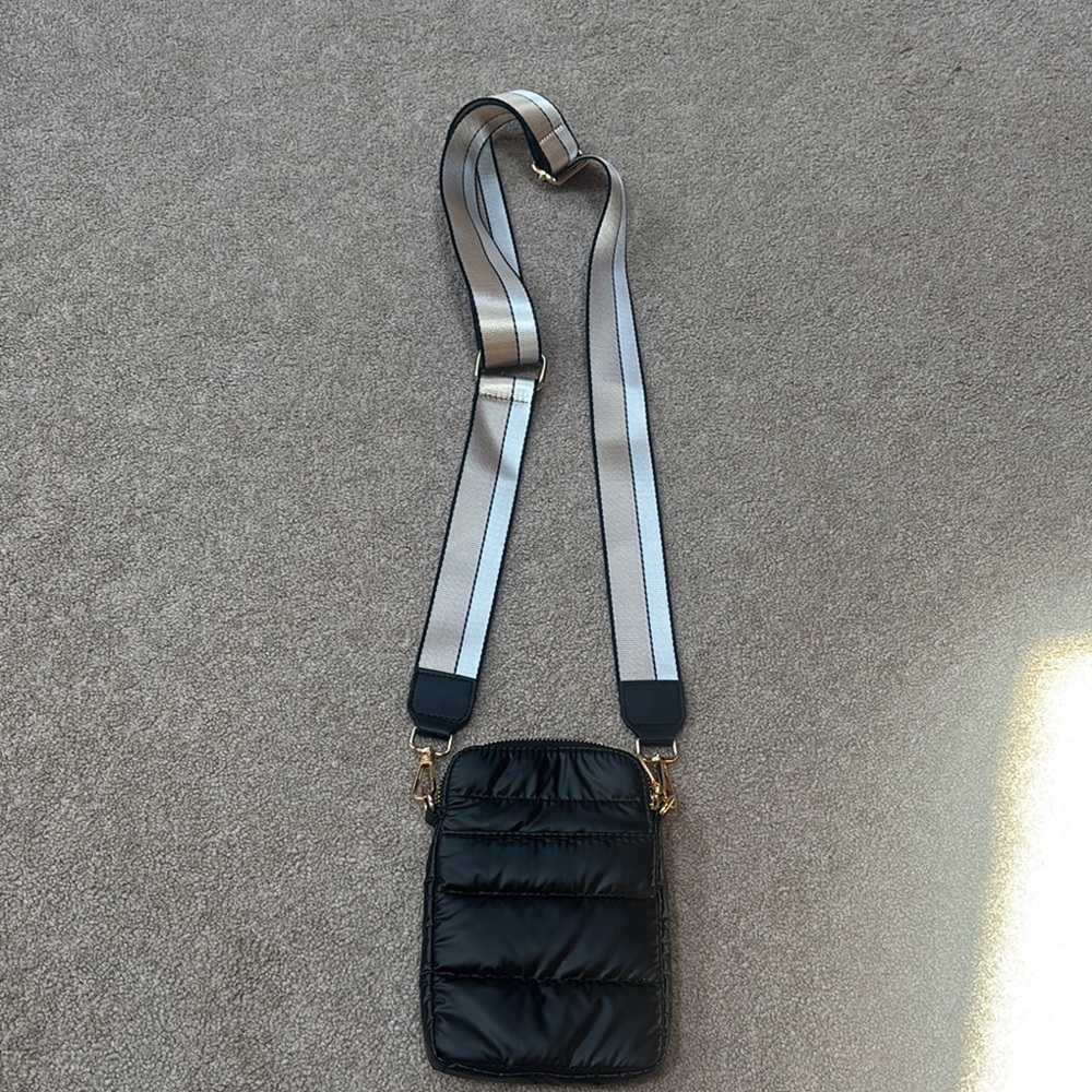 Black Quilted Crossbody Bag with Adjustable Strap